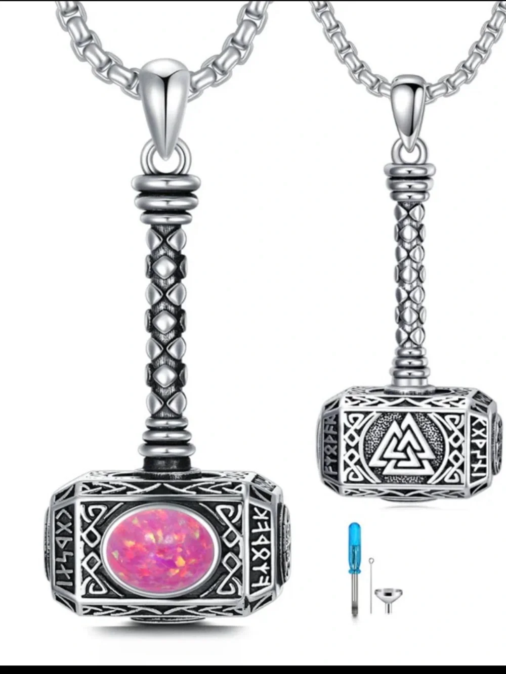 Sterling Silver Thor’s Hammer Cremation Urn Necklace Viking Memorial Pendant